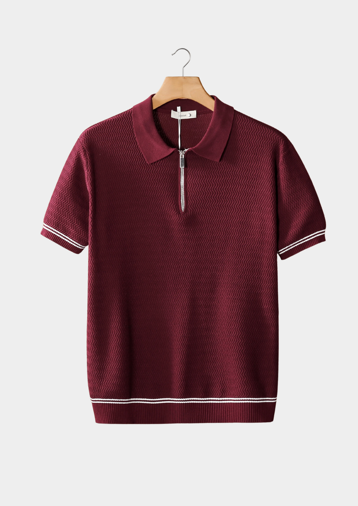 Bordeaux Zigzag Textured Zipper Polo | Auremmont