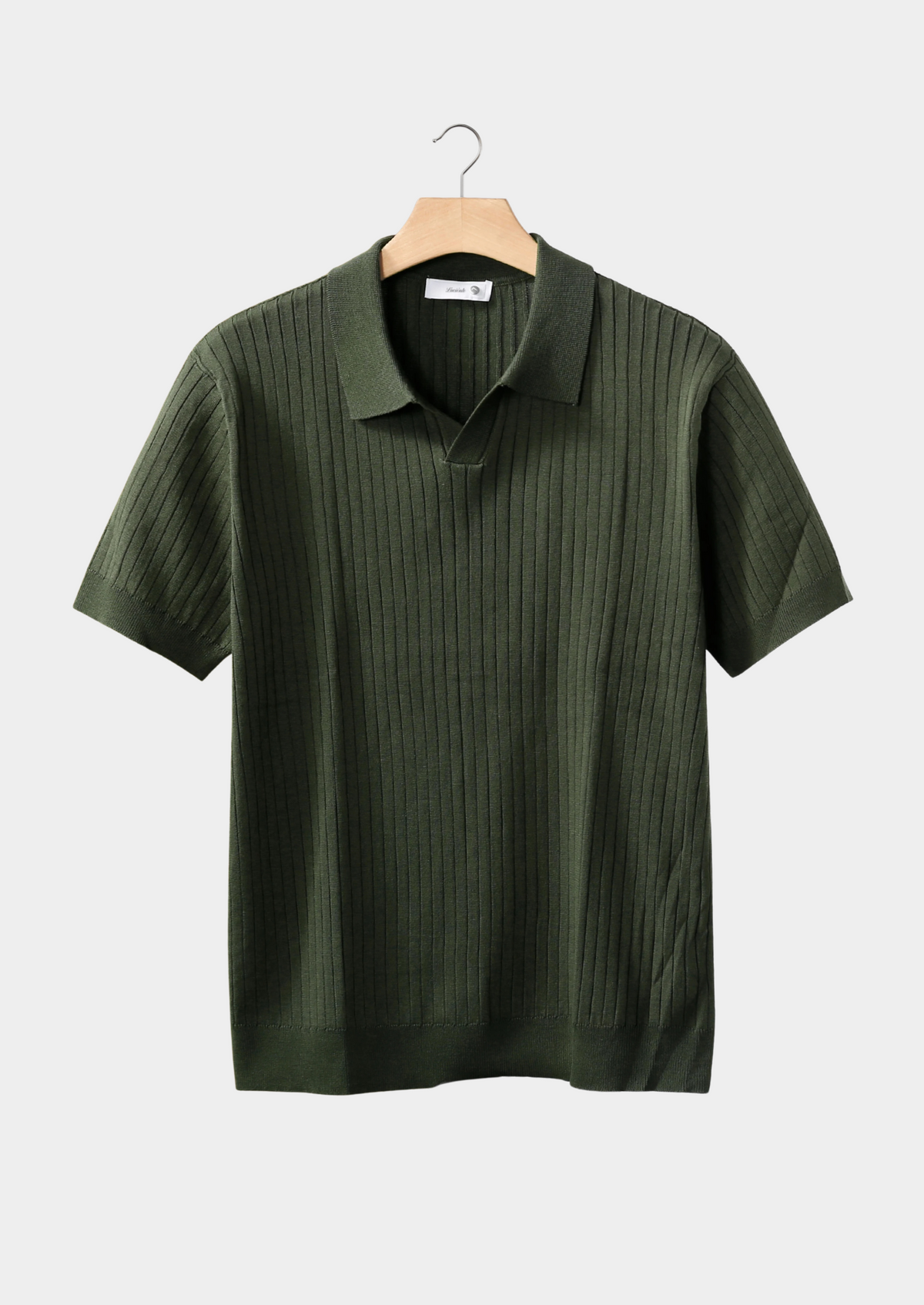 Olive Ribbed Buttonless Polo | Auremmont