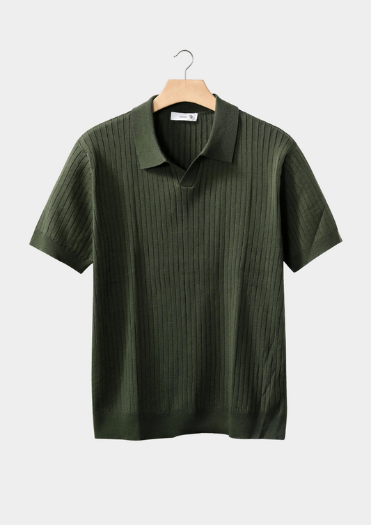 Olive Ribbed Buttonless Polo | Auremmont