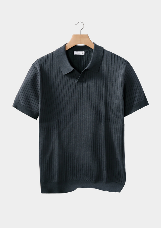 Dark Gray Ribbed Buttonless Polo | Auremmont