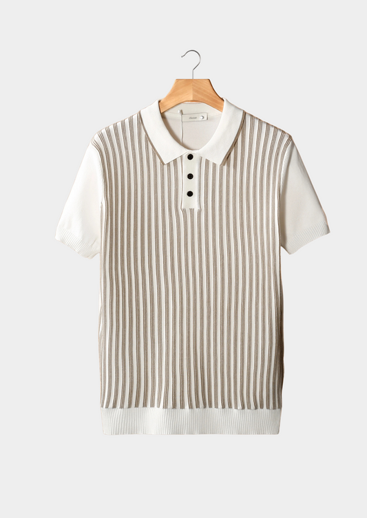 White Vertical Striped Polo | Auremmont
