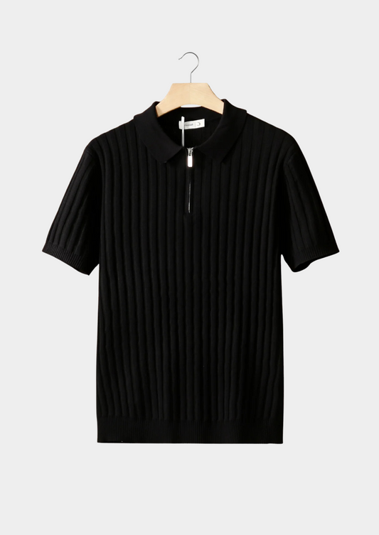 Black Ribbed Zipper Polo | Auremmont
