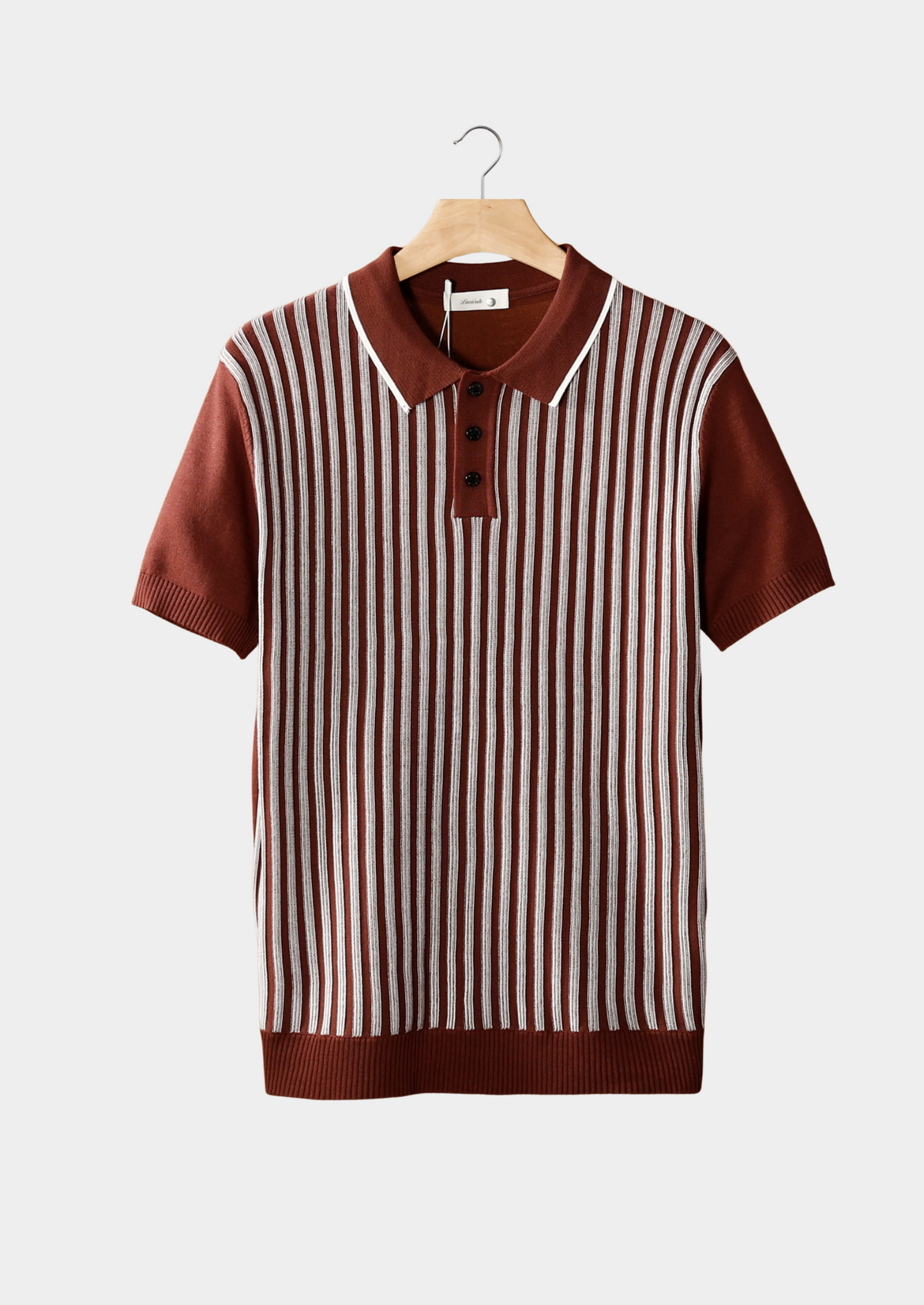 Rust Brown Vertical Striped Polo | Auremmont