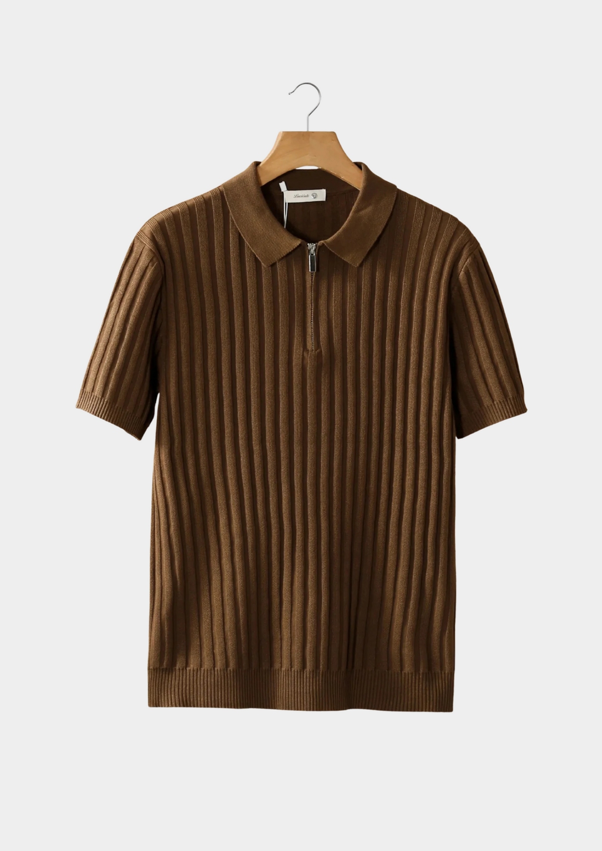 Caramel Ribbed Zipper Polo | Auremmont