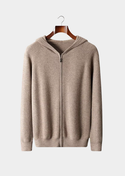 Pure Extra-Fine Merino Wool Ribbed Zip Hoodie | Auremmont