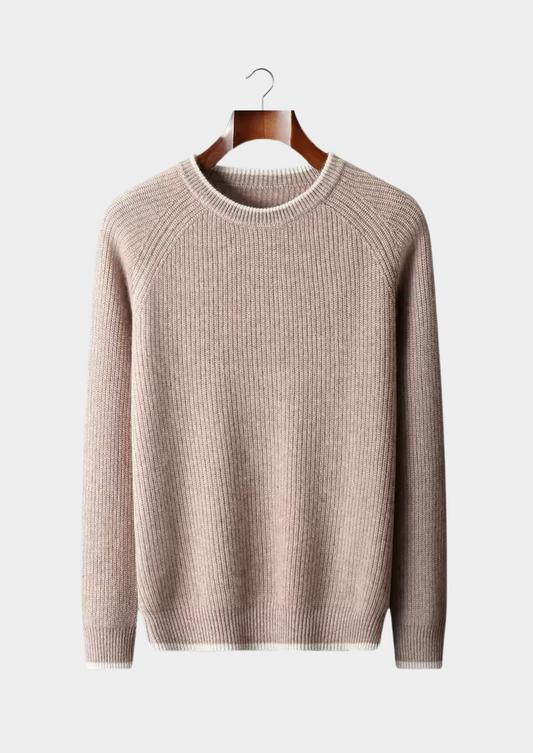 Pure Extra-Fine Merino Wool Two Tone Crewneck | Auremmont