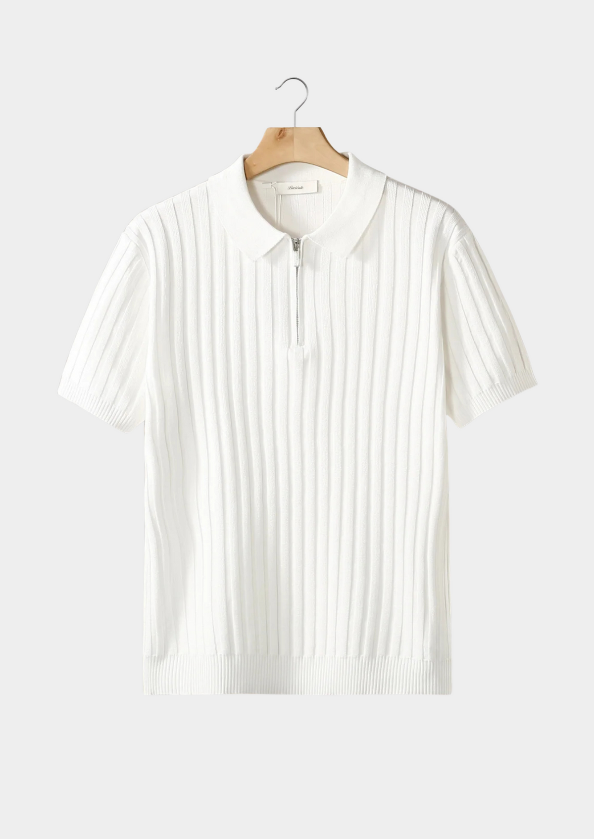 White Ribbed Zipper Polo | Auremmont