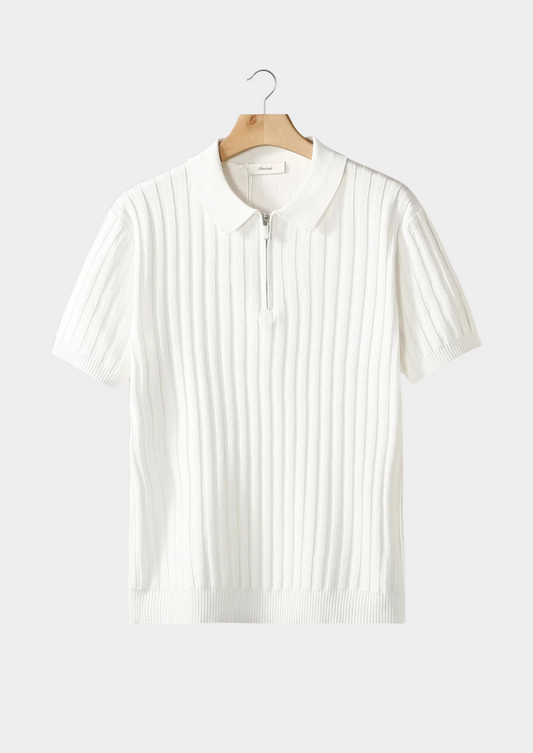 White Ribbed Zipper Polo | Auremmont