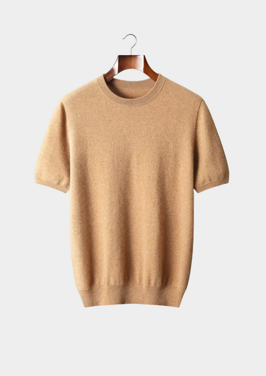 Premium Cashmere Classic Crewneck T-Shirt - Honey Mustard | Auremmont