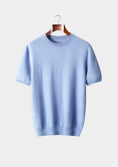 Premium Cashmere Classic Crewneck T-Shirt - Light Blue | Auremmont
