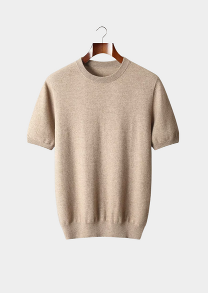 Premium Cashmere Classic Crewneck T-Shirt - Light Beige | Auremmont