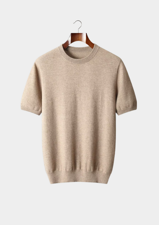 Premium Cashmere Classic Crewneck T-Shirt - Light Beige | Auremmont