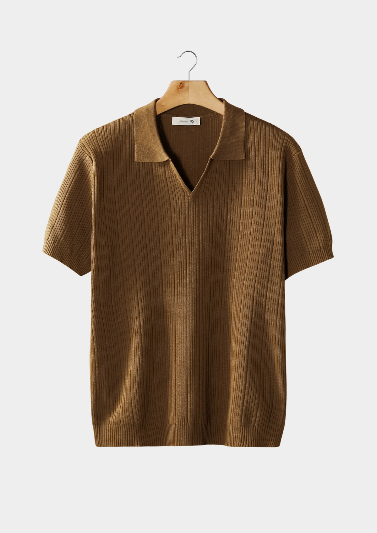 Caramel Open Collar Ribbed Polo | Auremmont