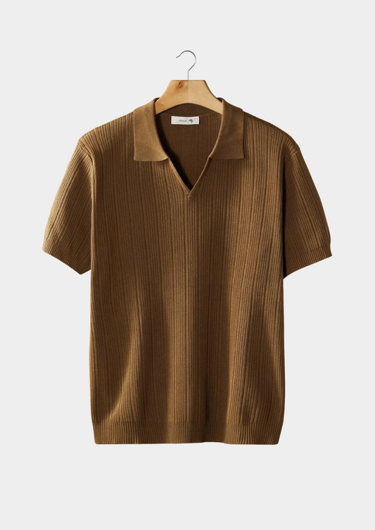 Caramel Open Collar Ribbed Polo | Auremmont