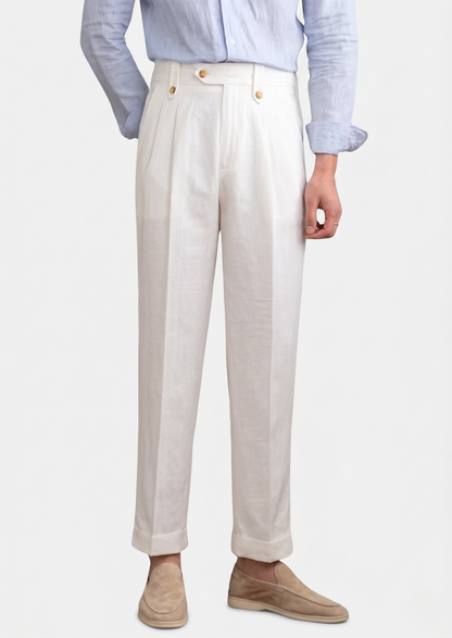 Cagliari Pleated Coastal Trousers - White | Auremmont